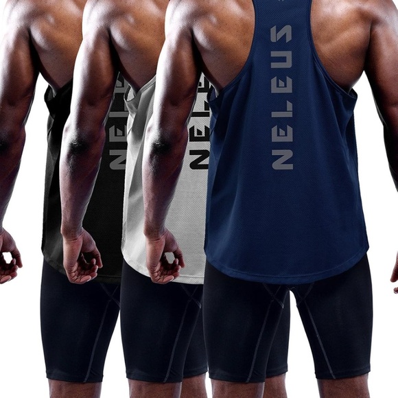 NWT Men's Neleus Athletic Tank Top - 3 Pack in Black, Light Gray, and Dark Blue - Picture 1 of 10